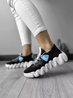 Adidasi dama casual din panza, negri cu talpa alba H25 T14-1